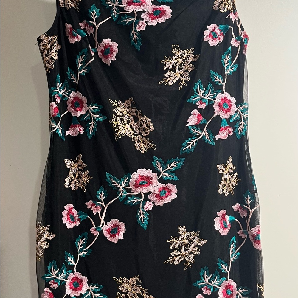 Donna Ricco Pink and Green Strapless Sheath Midi Dress